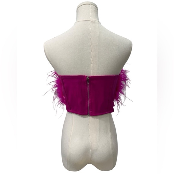 Fashion Nova Luxe Hot Pink Feathered Strapless Corset Size L - Picture 3 of 4